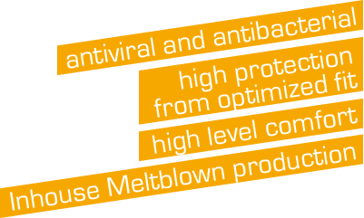 antiviral and antibacterial – high protection from optimized fit – high level comfort – Inhouse Meltblown production
